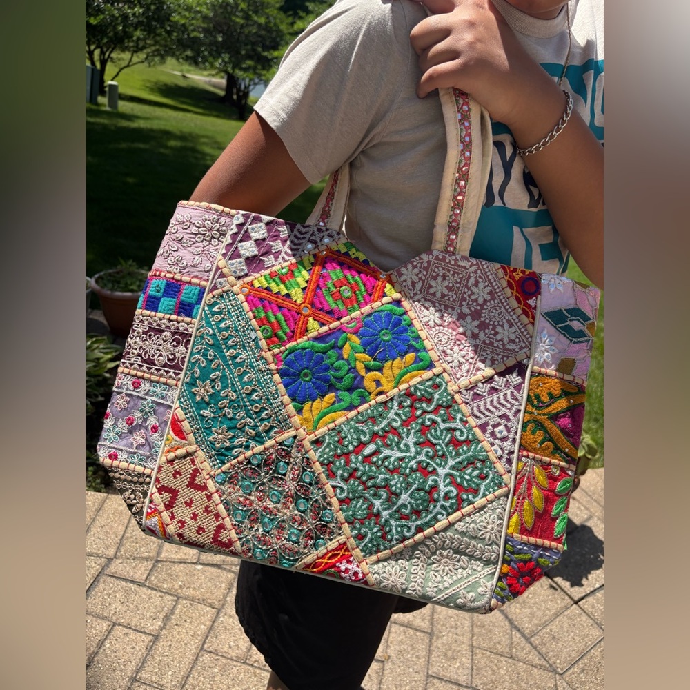 Handmade multicolored patchwork zip tote cotton brand new